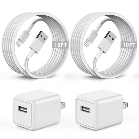 iPhone Charger, [MFi Certified] 2Pack Extra Long iPhone Charger Cord, 10 ft USB to Lightning Cable with Apple Charger Charging Cube Travel Adapter for iPhone 13/12/11/X/8 Plus/XR/XS Max/SE/iPad
