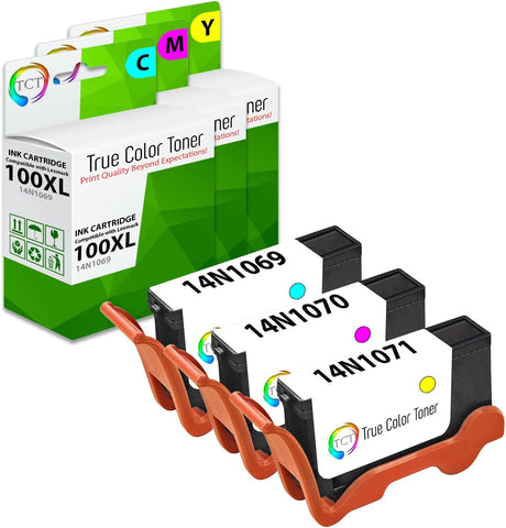 TCT Compatible Ink Cartridge Replacement for Lexmark 100XL 100 XL High Yield Works with Lexmark Genesis S815 S816, Interact S605 S301 Printers (Cyan 14N1069, Magenta 14N1070, Yellow 14N1071) - 3 Pack