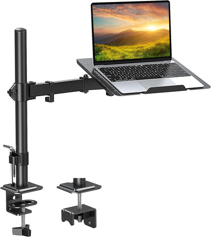 MOUNT PRO Single Laptop Mount with Tray for Laptop up to 17 inches, Holds Up to 17.6lbs, Fully Adjustable Notebook/Laptop Desk Mount Stand, Heavy Duty Laptop Arm Mount with Clamp and Grommet Base