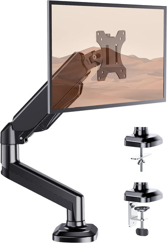 Irongear Single Monitor Arm, Adjustable Gas Spring Monitor Desk Stand, VESA Mount with C Clamp, Grommet Mounting Base, Fit for 13-32" Computer Displays, Holds Up to 17.6 lbs, Swivel Tilt Rotation Arm