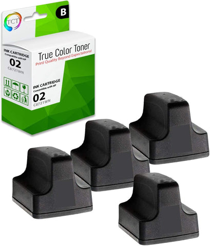 TCT Compatible Ink Cartridge Replacement for HP 02 C8721WN Black Works with HP Photosmart 3110 3210 3210v 3210xi 3310 C5180 D7245 D7255 Printers (660 Pages) - 4 Pack