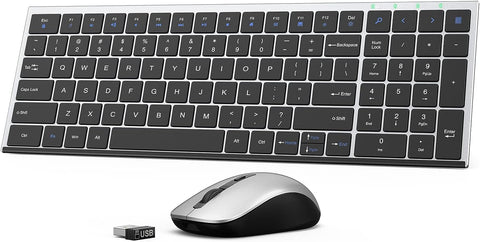 Wireless Keyboard and Mouse, Compact Slim Silent Keyboard with Number Pad, Low Profile Full Size Cordless Quiet Mouse Keyboard Combo for Windows, PC, Laptop (Sliver)