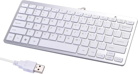 Powboro 2021 Upgraded PC Computer Laptop Mini USB Wired Keyboard for Mac and Windows 78 Scissor Keys Small Super Thin Compact Multimedia Keyboard (Silver)