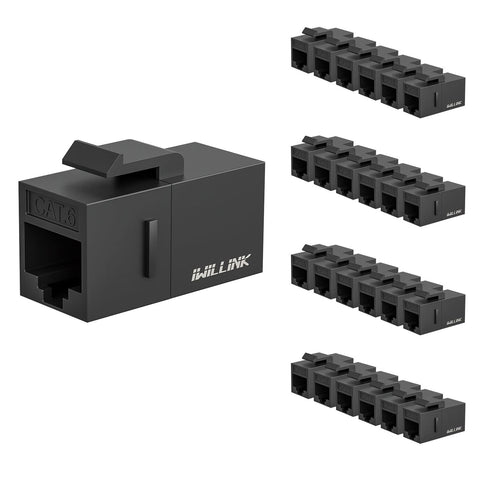iwillink RJ45 Cat6 Keystone Coupler 25-Pack, Female to Female Cat6 Keystone Jack, UTP Keystone Coupler Insert,Keystone Jack, Black