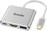 Tuwejia USB C to HDMI Multiport Adapter USB 3.1 Gen 1 Thumderbolt 3 to HDMI 4K Video Converter /USB 3.0 hub Port PD Quick Charging Port with Large Projection