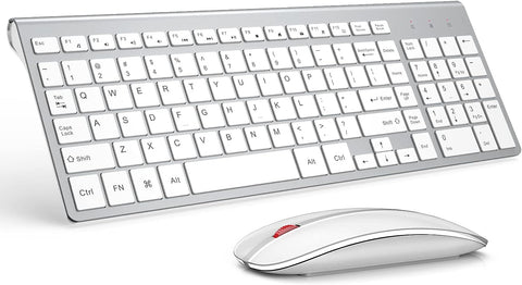 Wireless Keyboard and Mouse Combo, Gamcatz 2.4G Ultra Thin Compact Keyboard and Silent Type-C Rechargeable Mouse for Mac iMac MacBook Air PC Laptop Tablet Computer Windows-Silver White