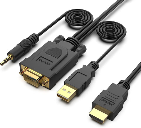 HDMI to VGA, Benfei Gold-Plated HDMI to VGA 10 Feet Cable with Power and Audio Compatible for Computer, Desktop, Laptop, PC, Monitor, Projector, HDTV, Chromebook, Raspberry Pi, Roku, Xbox