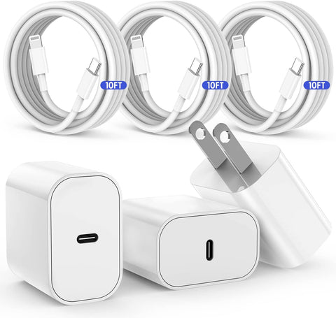 [3Pack] iPhone 14 13 12 Fast Charger 10 ft, [Apple MFi Certified] Type C to Lightning Cable Fast Charging, Apple USB C Charger Block for iPhone14/13/13Pro Max/12/12 Pro Max/11/11Pro Max/XS/XR/X,iPad