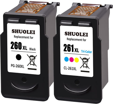 SHUOLEI PG-260XL CL-261XL Ink Cartridges Compatible for Canon 260 261 PG-260 XL PG 260 XL 260XL CL-261 XL Combo Pack for Canon TS5320 TS6420a TS6420 TR7020a TR7020 (2 Packs, 1 Black+1 Tri-Color)