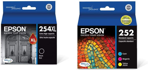 Epson DURABrite Ultra 254XL Extra High-Capacity -Ink -Cartridge, Black (T254XL120) & EPSON T252 DURABrite Ultra Ink Standard Capacity Color Combo Pack (T252520-S) for select WorkForce Printers, 1 Size