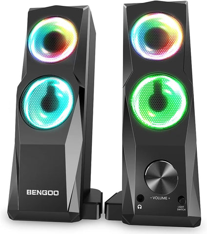 BENGOO GS01 Computer Speakers, Maneuverable SoundBar, Gaming Speakers for PC Computer Laptop Desktop, Subwoofer Wired, RGB Speakers, USB Powered 3.5mm Aux, Desk Monitor, 3.5mm Headphone Jack