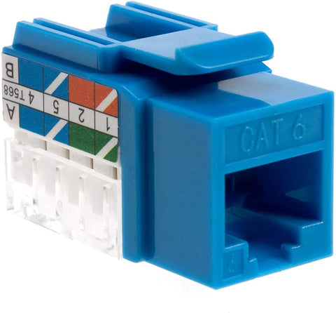 SATMAXIMUM Cat6 45° Angled Keystone Ethernet Wall Jack Punch Down UTP 45-Degree (Easier Termination Than 90-Degree), RJ45 Slim Profile Speed Termination Blue (20)