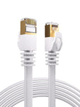 BaymroTech Cat 7 Ethernet Cable 100Ft, Network Cable 10Gbps 600MHz High Speed with Gold Plated RJ45 Connector for Gaming, Xbox One, PS5, Switch, Modems, Routers, U/FTP 30AWG White Flat Ethernet Cable