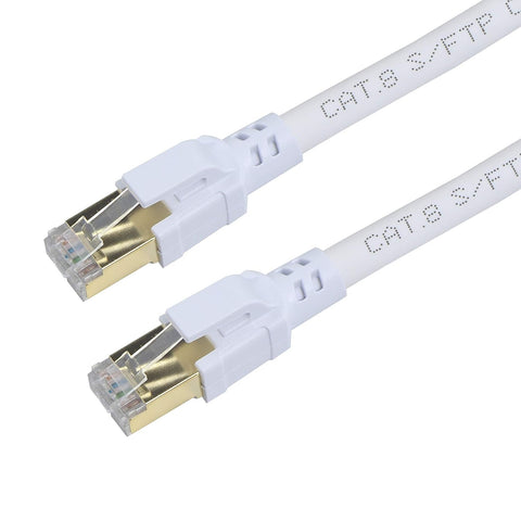 Cat8 Ethernet Patch Cable 10FT - White 40Gbps 2000Mhz 26AWG 4 Pairs Cat 8 Rj45 SFTP Patch Cord Gold Plated High Speed Lan Cord Internet Category 8 LAN Network Cable for 5G Networking Switch Router