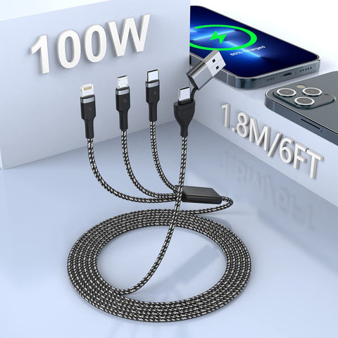 100W PD USB C Multi Fast Charging Cable, 6FT 5-in-2 USB/C to USB C/Micro USB/MFi Certified iPhone Charging Cord Braided Universal Sync Charger for iPhone/Type C Phone(Not for MacBook/Laptop/Tablet)