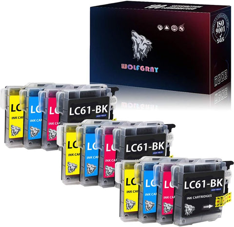 Wolfgray 12PK LC61 Compatible LC61BK LC61C LC61M LC61Y Ink Cartridge for Brother MFC-490CW MFC-495CW MFC-J615W MFC-J630W MFC-790CW MFC-290C DCP-165C DCP-385C DCP-585CW MFC-5490CN MFC-5890CN MFC-6490CW