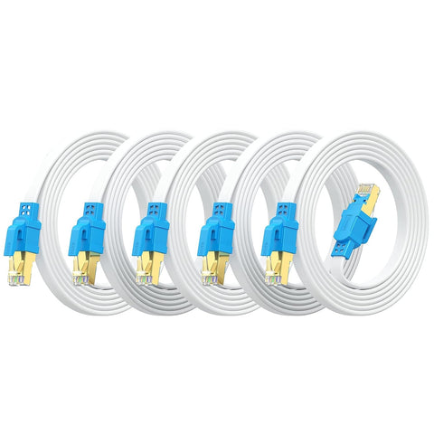 Cat 8 Ethernet Cable 6FT 5 Pack, Gold Plated RJ45 Connector 40Gbps 2000Mhz SFTP Patch Cord, Multiple Shielding High Speed Flat Internet Network Cable For Router, Modem, PC, Laptop, Networking Switch