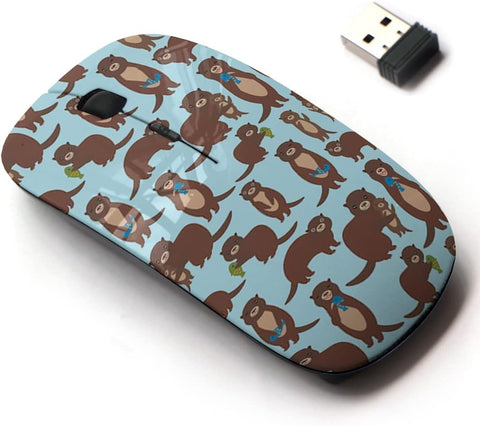 2.4G Wireless Mouse with Cute Pattern Design for All Laptops and Desktops with Nano Receiver - Funny Brown Otters