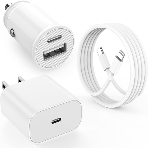 iPhone Car Charger, [Apple MFi Certified] 20w USB C Charger Block, 2Port PD/QC 3.0 Car Charger Adapter with 6ft USB C to Lightning Cable for iPhone 14/13/12/11/Pro/Pro Max/XR/X8/iPad/Airpods