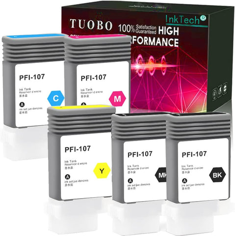 Tuobo PFI-107 Compatible Ink Cartridge Replacement for Canon PFI107 6704B001 6705B001 6706B001 6707B001 6708B001 Image Prograf iPF670 IPF 670 MFP L 24 IPF 670 Series iPF770 IPF 770 L 36