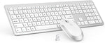 Wireless Keyboard and Mouse Combo - Full Size Slim Thin Wireless Keyboard Mouse with Numeric Keypad with On/Off Switch on Both Keyboard and Mouse - White & Silver