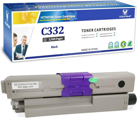 VICTORSTAR Compatible Toner Cartridge C332 MC363 C332dn MC363dn C332dnw MC363dnw Black 46508704 3500 Pages for OKI Okidata Color Laser Printers