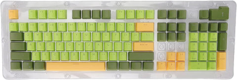 ASHATA 107 Keys Keycaps, Three Color Translucent Characters Arc Layout Mechanical Keyboard Ergonomic Keycaps,for 61/87/104/84/64/98/96 Key Keyboards(Green)