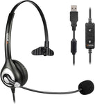 USB Headset with Microphone Noise Cancelling, Stereo Computer Headphones for PC Laptop SoftPhone Skype Business Call Center Office, Audio Controls, Crystal Clear Chat, Ultra Comfort