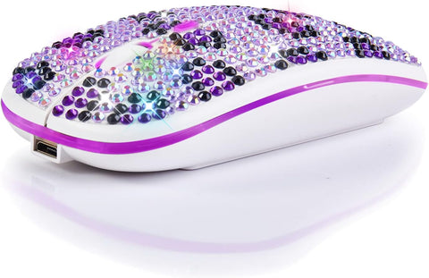 Rechargeable 2.4GHz Wireless Bluetooth Mouse Covered Rhinestone Crystal, Bling Slim Mouse Compatible with Notebook, PC, Laptop, Computer, MacBook,Great Gift idea for Her