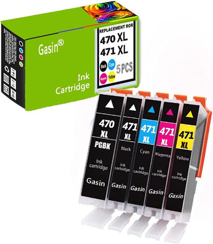 Gasin 470XL 471XL Compatible Ink Cartridge Replacement for Canon PGI-470XL CLI-471XL for Canon PIXMA MG5740/MG6840/MG7740 (5 Pack)