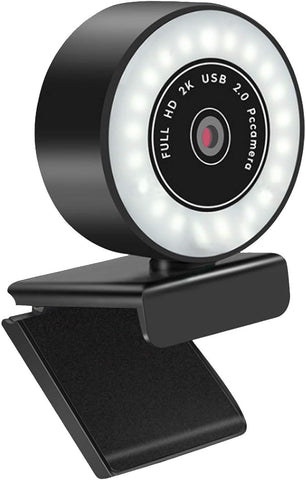 DEEHIX Webcam with Microphone 1080p Webcam Camera 2K HD 30fps USB Webcam with Ring Light Compatible with Multiple Computer Systems and Android Systems, Webcam Lighting (2K autofocus)