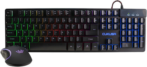 CUKUSA Rainbow Backlit 104-Key Gaming Keyboard and Mouse Combo for Desktop PC Computer