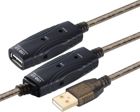 SAISN USB 2.0 A-Male to A-Female Active Extension Cable with AC Power Adapter (60 Feet)