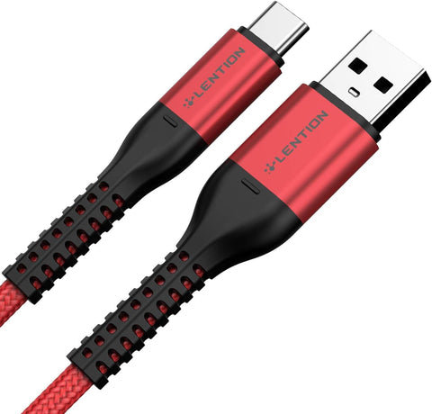 LENTION USB Type C Cable 9V/3A Fast Charging (2-Pack 3.3ft+6.6ft), USB A to USB C 27W Braided Charger Cord Compatible with Samsung Galaxy S20 S10 S10E S9 S8 Plus Note 10 9 8, Moto, LG, More (Red)