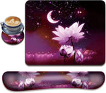 Gorzzt Gaming Mouse Pad and Coaster, Ergonomic Keyboard Support Gel Set, Comfortable and Durable Smooth Surface and Non-Slip PU Base, Suitable for Office and Home (Night Background Lotus)