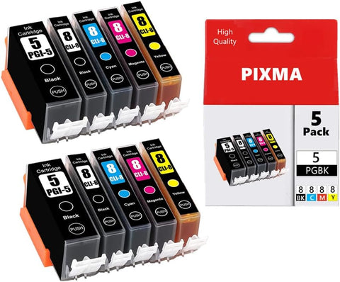 Colorink PGI-5 CLI-8 Large Capacity Ink Cartridges PGI5 CLI8 New Updated Chips Replacement for Canon PIXMA iP4200 iP4500 iP5200 MP-500 MP-530 MP-830 MP-950 MX-850 (PGBK2,BK2 C2 M2 Y2,Total 10 Pack)