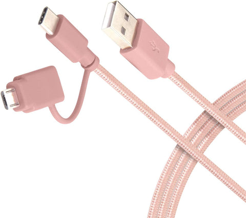 Realm 5ft USB-A to USB-C Cable with Micro USB Adapter, Rose Gold, (RLMC3RG)