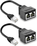 2Pack RJ45 Ethernet Splitter Cable Network Adapter 1 Male to 2 Female, Suitable Super Cat5, Cat5e, Cat6, Cat7 Connector LAN Ethernet Cables Internet Adapter, Black