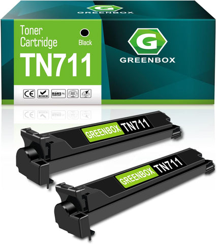 GREENBOX Compatible TN711 Black Toner Replacement for Konica Minolta TN711 A3VU130 Toner for Minolta Bizhub C654 C654e C754 C754e (2 Black, High Yeild)