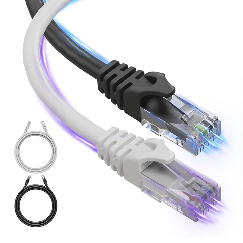 Cat6 Ethernet Cable, 40 Feet (2 Pack) LAN, utp Cat 6, RJ45, Network Cord, Patch, Internet Cable - 40 ft - White & Black