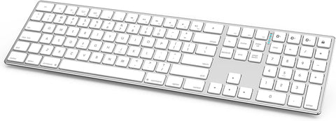 J JOYACCESS Wireless Bluetooth Keyboard with Numeric Keypad, Multi Device Slim Aluminum Rechargeable Quiet Wireless Keyboard for Windows/iOS/Android/Computer/Desktop Laptop(Silver White)