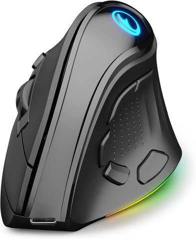 IFYOO 2.4G and BT 5.1 Dual Mode RGB Rechargeable Wireless Vertical Ergonomic Mouse, 5 Side Buttons, Max 4000 DPI, for PC Computer Notebook Laptop, for Windows 11 10, Mac iPad OS, Android - Black