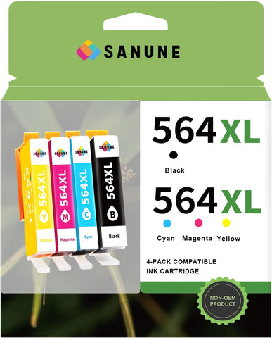 SANUNE 564XL Ink Cartridge Replacement for HP 564 Ink Cartridges Combo Pack for HP Photosmart 5520 5525 6520 7520 5510 6510 7510 7525 Premium C309G C309A Printer (1 Black 1 Cyan 1 Magenta 1 Yellow)