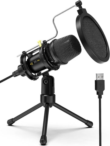 NJSJ USB Microphone, PC Condenser Recording Microphone with Tripod Stand & Pop Filter for Streaming, Podcasting, Voice Over, Skype, YouTube, Compatible with Laptop Desktop Windows Mac Computer -C300A