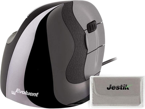 Evoluent Vertical Mouse D Large (VMDL) - Ergonomic Wired Mouse for Laptop and PC with Jestik Microfiber Cloth