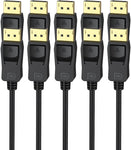 DisplayPort to DisplayPort Cable 6ft 5-Pack, DP to DP Display Port Cable UHD High Speed Cord 2K@144Hz, 2K@165Hz, 4K@60Hz, 3D for Laptop Display Docking Station