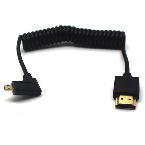 MOTONG Standard 4K HDMI 2.0 to Micro HDMI Cable, Coiled Micro HDMI Male 90 Degree Right Angle to HDMI 2.0 Male Cable Cord 4K@60Hz(1.2M, M to M Right Angle)