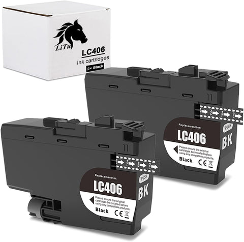 LiTuhorse 2-Pack Compatible LC406 Ink Cartridges for Brother Printer Black Replacement LC406BK LC406BKS for Brother MFC-J4335DW MFC-J4345DW MFC-J4535DW MFC-J5855DW MFC-J5955DW MFC-J6555DW MFC-J6955DW