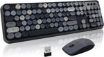 LETTON Wireless Keyboard Mouse Combo, 2.4GHz Typewriter Keyboard Wireless, Colorful Full Size Office Computer Retro Keyboard and Cute Mouse with 3 DPI for Mac PC Desktop Laptop-Black Grey