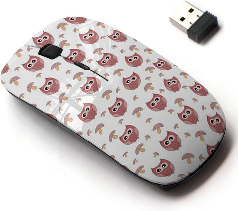 2.4G Wireless Mouse with Cute Pattern Design for All Laptops and Desktops with Nano Receiver - Beautiful Childrens owl Mushrooms